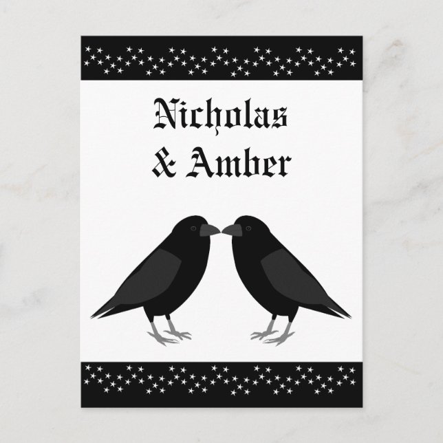 Postal Boda gótico Kissing Ravens Personalizado (Anverso)