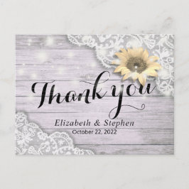 Postal Boda Gracias A Lace Sunflower Rustic Wood Light