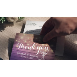 Postal Boda Gracias Champagne Glasses Wood Lights