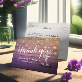 Postal Boda Gracias Champagne Glasses Wood Lights