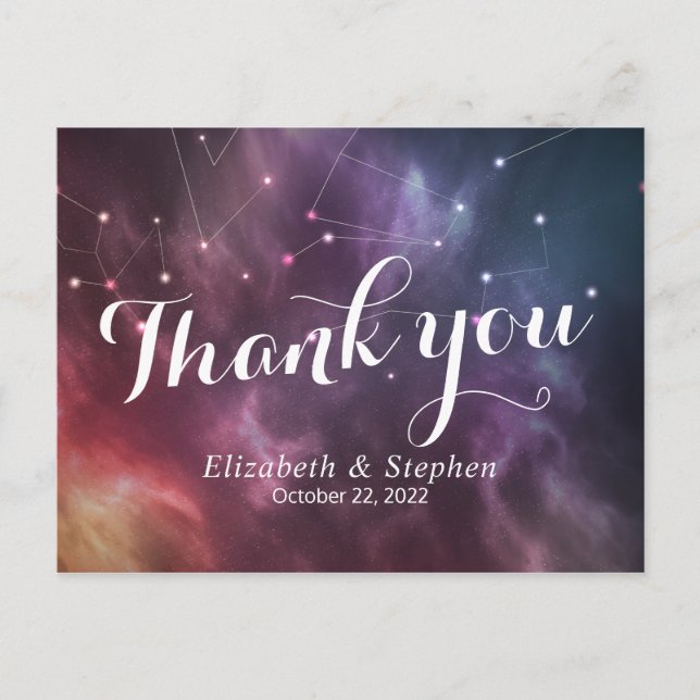 Postal Boda Gracias Galaxy Star Nebula Constellation (Anverso)