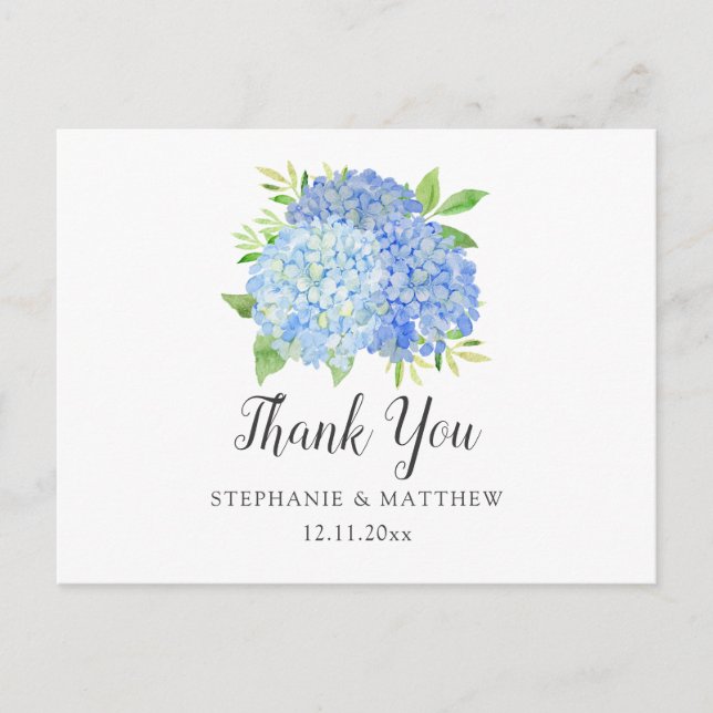Postal Boda Gracias Hydrangea Watercolor Floral (Anverso)