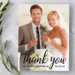 Postal Boda Gracias Novia y Groom Photo B<br><div class="desc">Boda Gracias a novia y Groom Photo Postcard - Black Script</div>