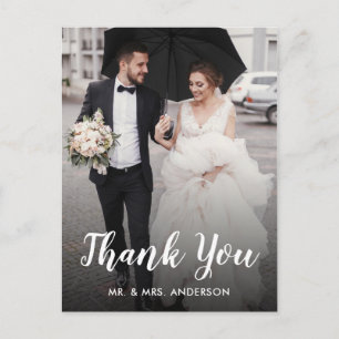 Postal Boda Gracias Personalizado Foto Guión Blanco