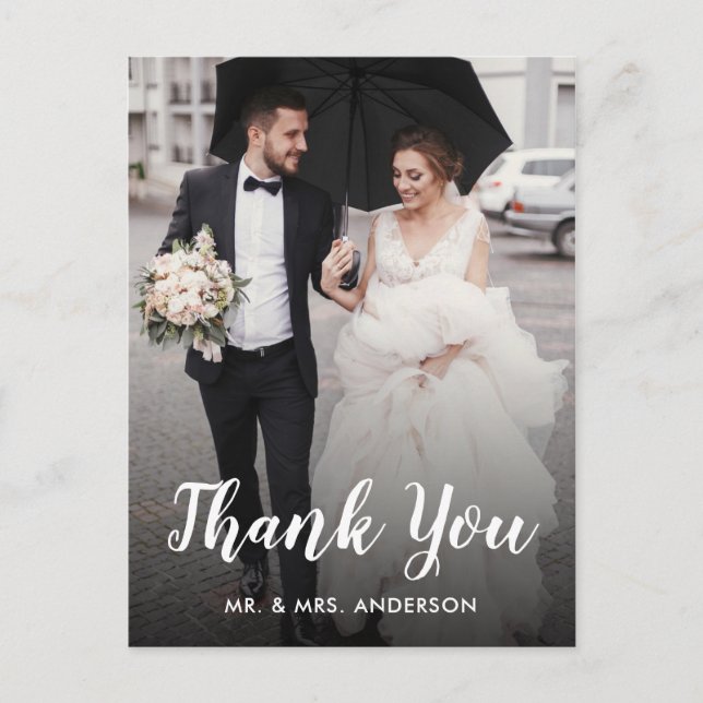 Postal Boda Gracias Personalizado Foto Guión Blanco (Anverso)