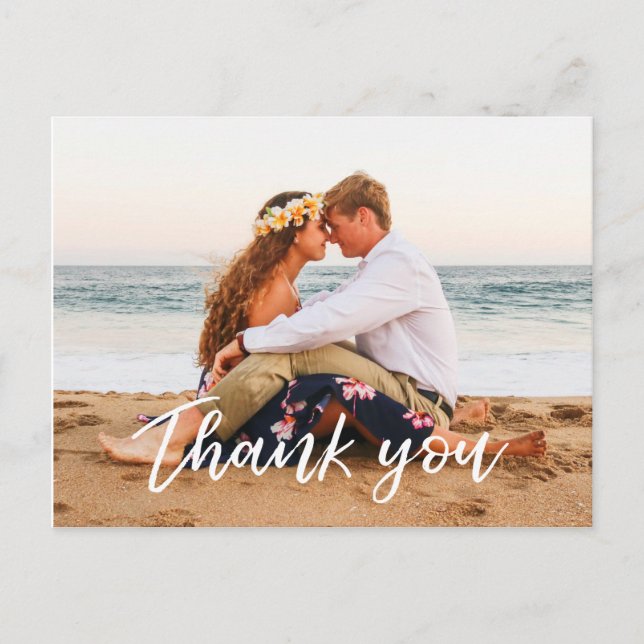 Postal Boda Gracias postcard con letras modernas a mano (Anverso)