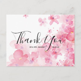 Postal Boda Gracias Postcard De Guión De Acuarela Rosa