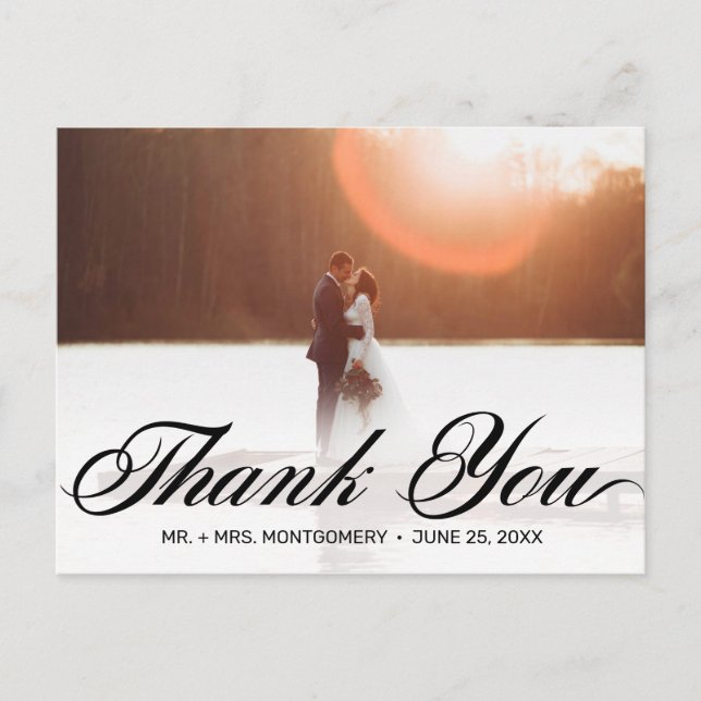 Postal Boda Gracias Simple Elegant Script Photo (Anverso)