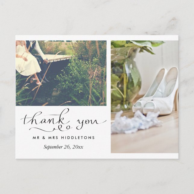 Postal Boda Gracias Tipografía | Dos fotos (Anverso)