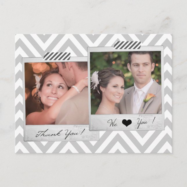 Postal Boda Gray Chevron Gracias Postcard (Anverso)