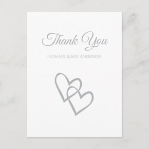 Postal Boda gris de doble corazón simple gracias