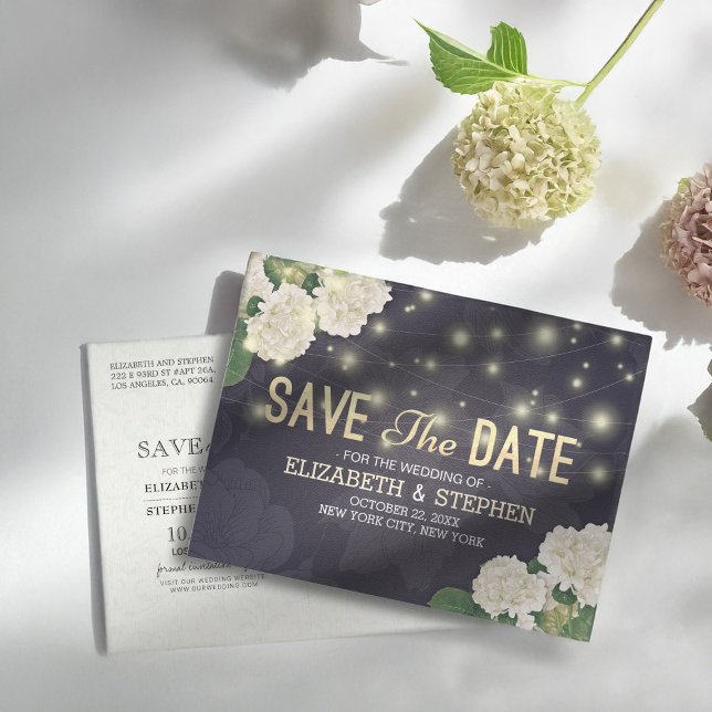 Postal Boda Guardar La Fecha Moda Hidrangea Luces De Cade (Subido por el creador)