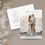 Postal Boda Guardar la letra del guión del Bonito de foto<br><div class="desc">Una hermosa guarda la postal de fecha con tu foto vertical en la parte delantera - y tus nombres, fecha, ubicación. El reverso incluye todos los detalles del boda, la dirección de retorno y más. Sencillo y clásico con un toque moderno, se coordina perfectamente con muchos de los estilos bodas...</div>