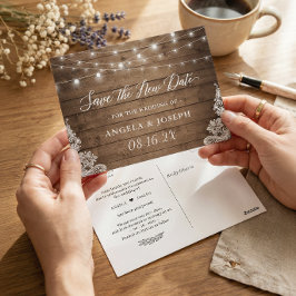 Postal Boda Guardar la Nueva Fecha Luces Rústicas Titilan