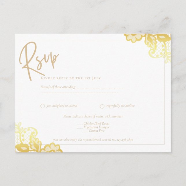 Postal BODA IINVITE RSVP de presupuesto de GOLD LACE (Anverso)