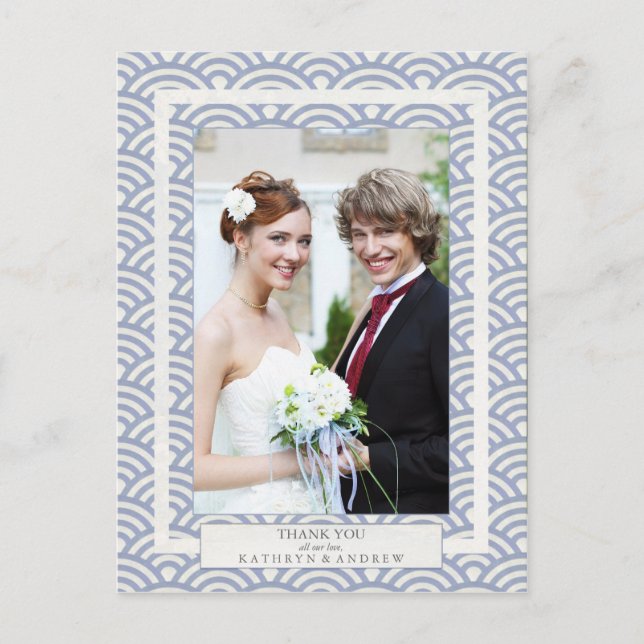 Postal Boda japonés de Seigaiha Gracias/foto Personalizad (Anverso)