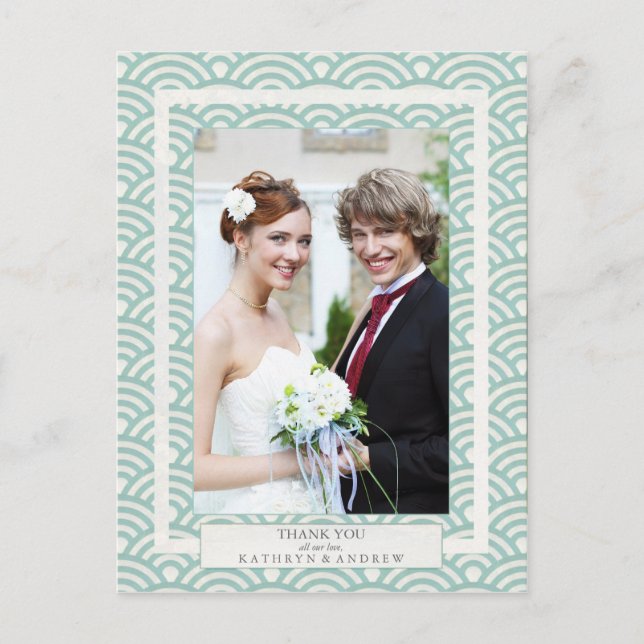 Postal Boda japonés de Seigaiha Gracias/foto Personalizad (Anverso)