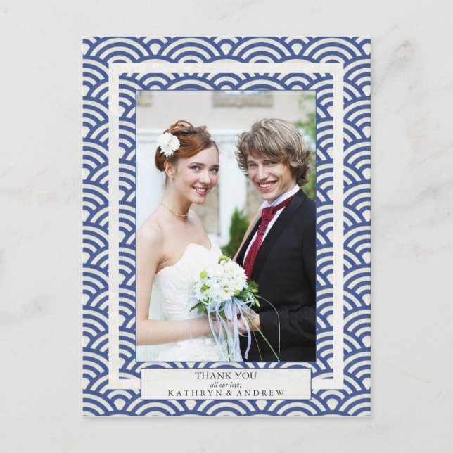 Postal Boda japonés de Seigaiha Gracias/foto Personalizad (Anverso)