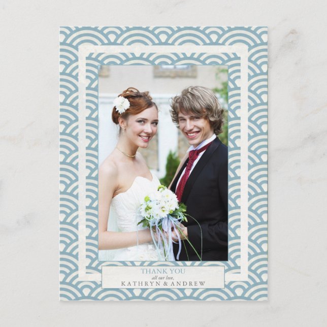 Postal Boda japonés de Seigaiha Gracias/foto Personalizad (Anverso)