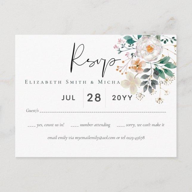 Postal Boda Jardín de flores silvestres de primavera del  (Anverso)