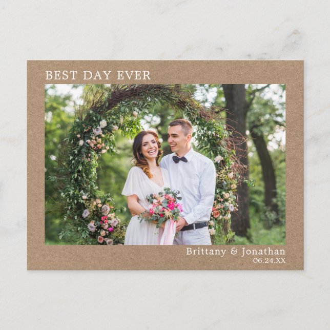 Postal Boda Kraft Minimalista Moderna Mejor Día (Anverso)
