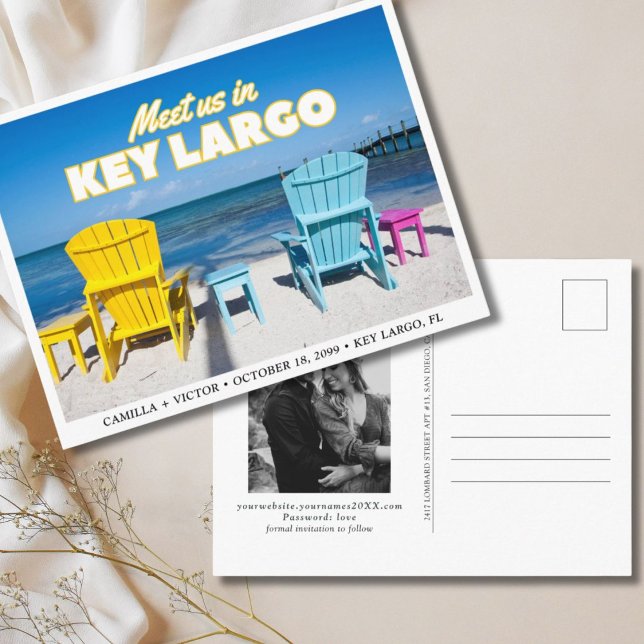 Postal Boda Largo de la Clave de Florida Guardar la posta (Florida Key Largo Wedding Save the Date Postcard
)