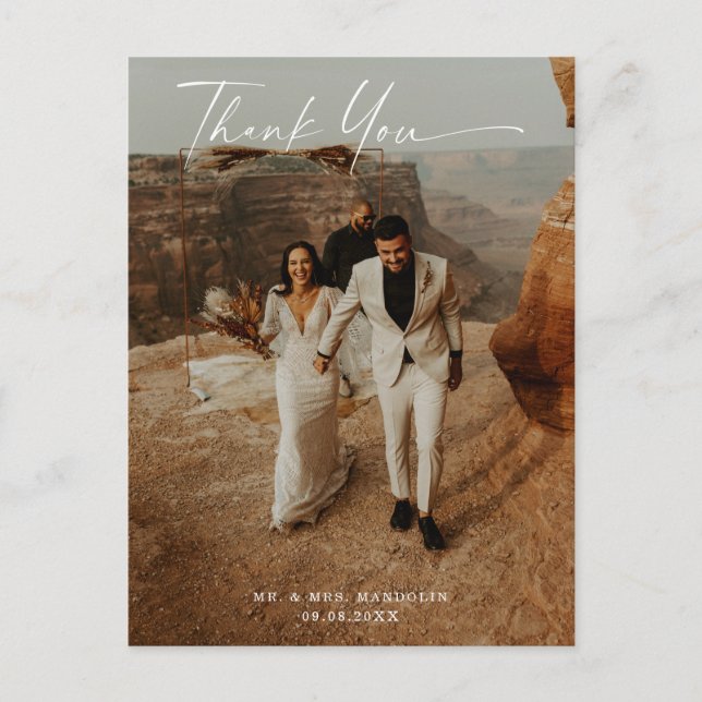 Postal Boda manuscrito 2-Foto Gracias Postcard (Anverso)