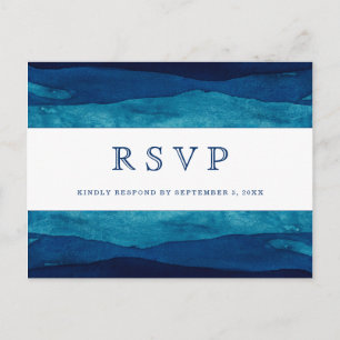 Postal Boda Minimalista de acuarela azul marina RSVP