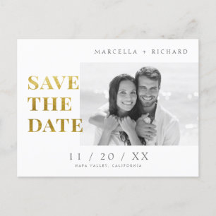 Postal Boda Minimalista de Oro de B&W Guardar la fecha