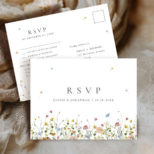 Postal Boda Minimalista del Jardín de Flores Silvestres d