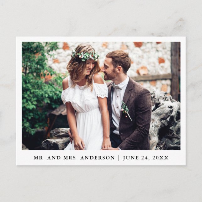 Postal Boda Minimalista Foto Gracias Blanco (Anverso)