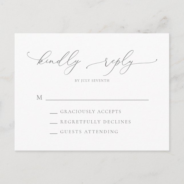 Postal Boda Minimalista moderna gris plateado RSVP (Anverso)