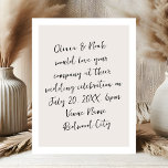 Postal Boda Minimalista moderno de guiones<br><div class="desc">¡Celebra el amor con nosotros! Nuestra invitación a la boda capta la esencia del romance con todo el texto bellamente escrito en escritura moderna de estilo manuscrito. Cada palabra baila a través de la página, invitándote a unirte a nosotros al comenzar nuestro viaje juntos. Desde los más sentidos votos hasta...</div>