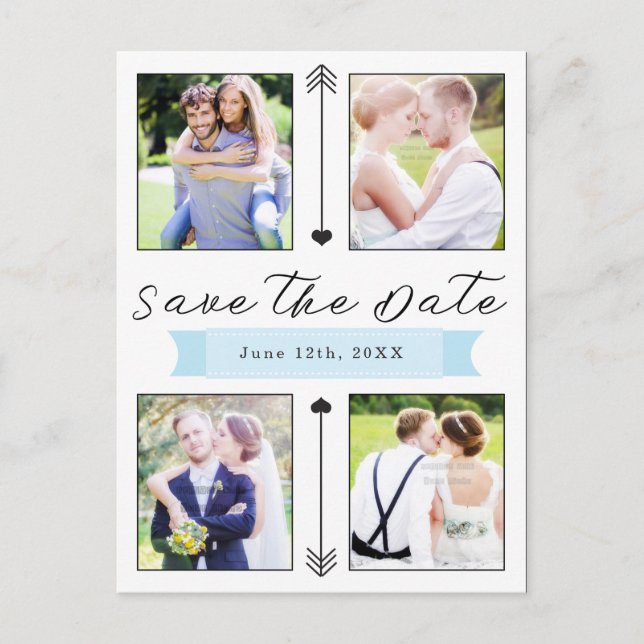 Postal Boda Moderna Compromiso 4 Foto Save the Date (Anverso)