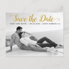 Postal Boda moderna de escritura de oro Guardar la foto d