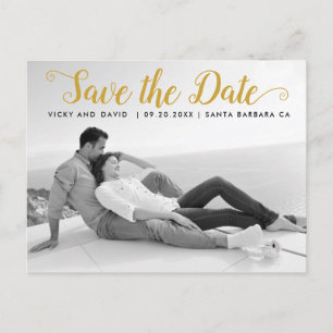 Postal Boda moderna de escritura de oro Guardar la foto d