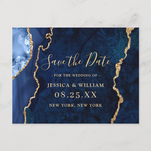 Postal Boda moderna del Agate Azul de Oro salva la fecha (Anverso)