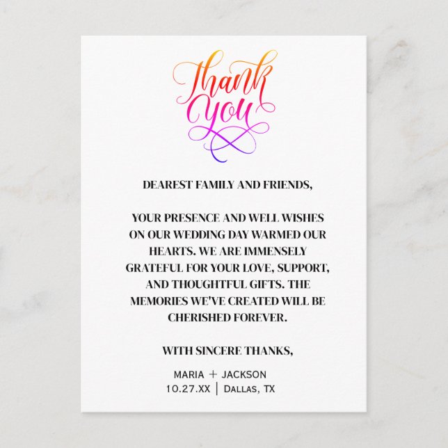 Postal Boda Moderna Elegante Script Negro Blanco (Anverso)