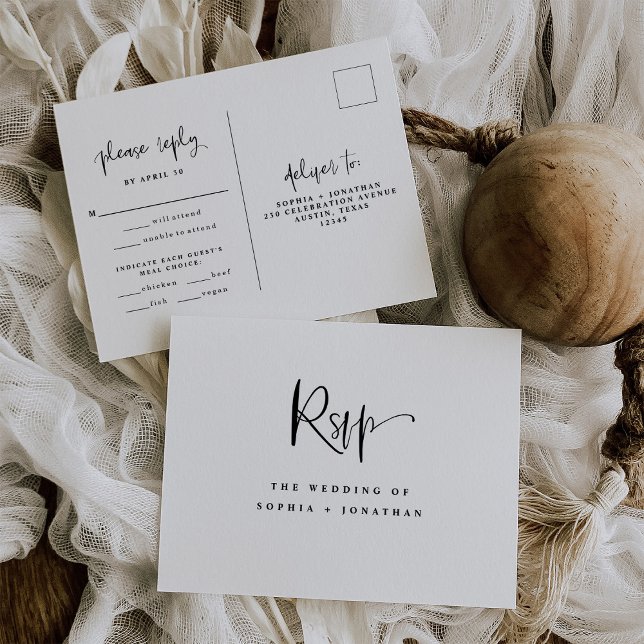 Postal Boda moderna en blanco y negro | Opción de comida  (Subido por el creador)