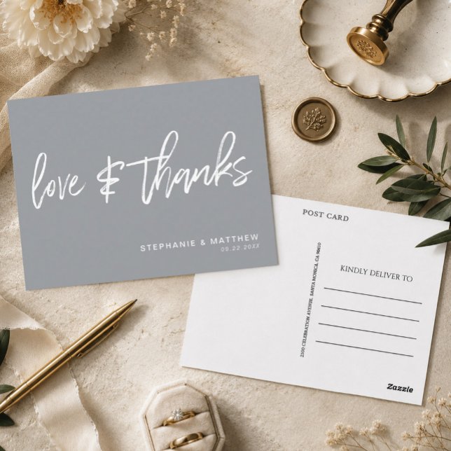 Postal Boda Moderna Gris Amor y Gracias (Send a sophisticated and budget-friendly note of appreciation with this modern grey)