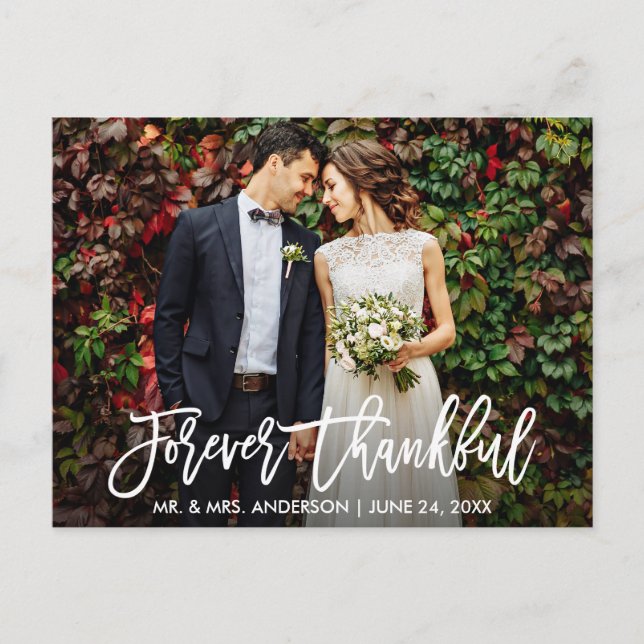 Postal Boda Moderna Letra a Mano Para Siempre Agradecido  (Anverso)