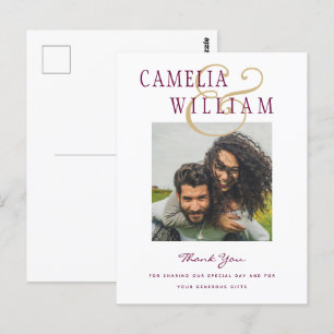 Postal Boda moderno Berry Wine Gold GRACIAS FOTO