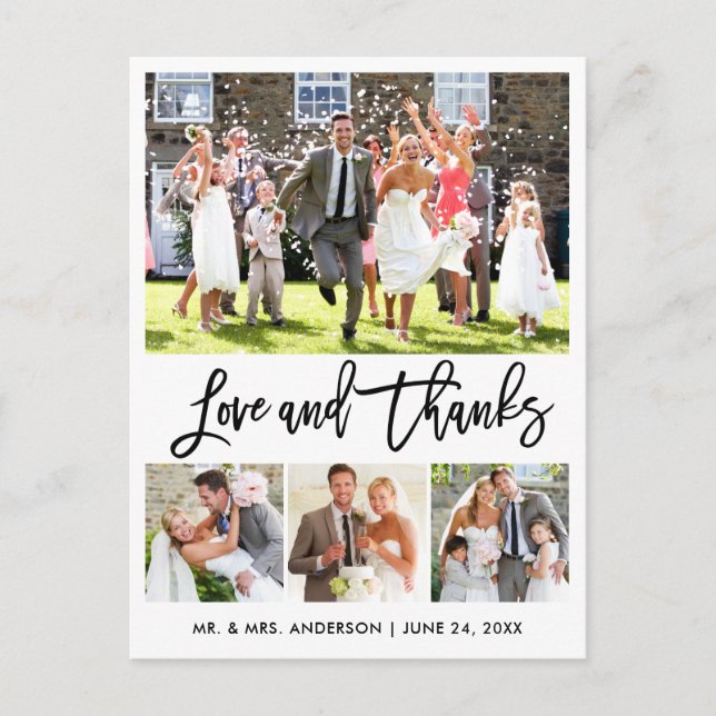 Postal Boda Moderno Brush Script Love Gracias 4 Foto (Anverso)