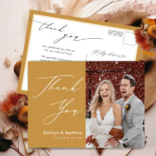Postal Boda moderno con estilo de escritura de oro de mie