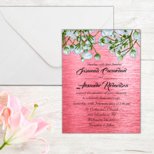Postal Boda moderno de rosas metálicas y blancas rosadas