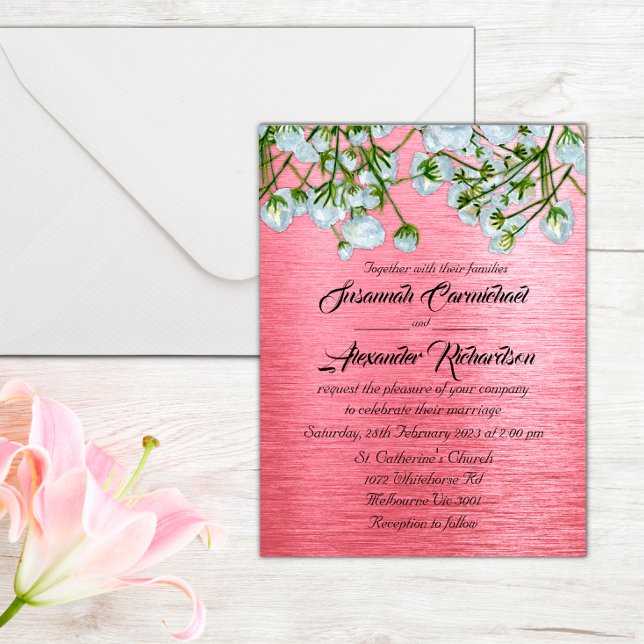 Postal Boda moderno de rosas metálicas y blancas rosadas (Subido por el creador)