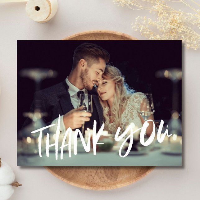 Postal Boda moderno fotográfico de presupuesto Gracias (Budget Photo Modern Wedding Thank You Postcard)