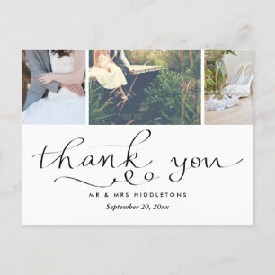 Postal Boda moderno Gracias Tipografía   Tres fotos
