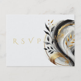 Postal Boda moderno RSVP blanco negro y oro-