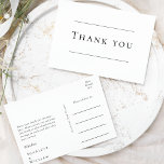 Postal Boda moderno simple Gracias Postcard<br><div class="desc">Este sencillo y moderno diseño de postal es una mezcla atemporal de encanto clásico y simplicidad contemporánea. Con un enfoque minimalista, el diseño se caracteriza por unas líneas depuradas, unos tonos neutros y una sofisticada paleta blanca y negra, lo que garantiza una sencillez refinada en cada detalle. Ya sea que...</div>